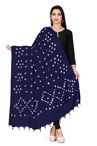 Image of Women Cotton Hand Printed Bandhani Design Dupatta | Ethnic Tie Die Print Dupatta (LENGTH 2.10M)