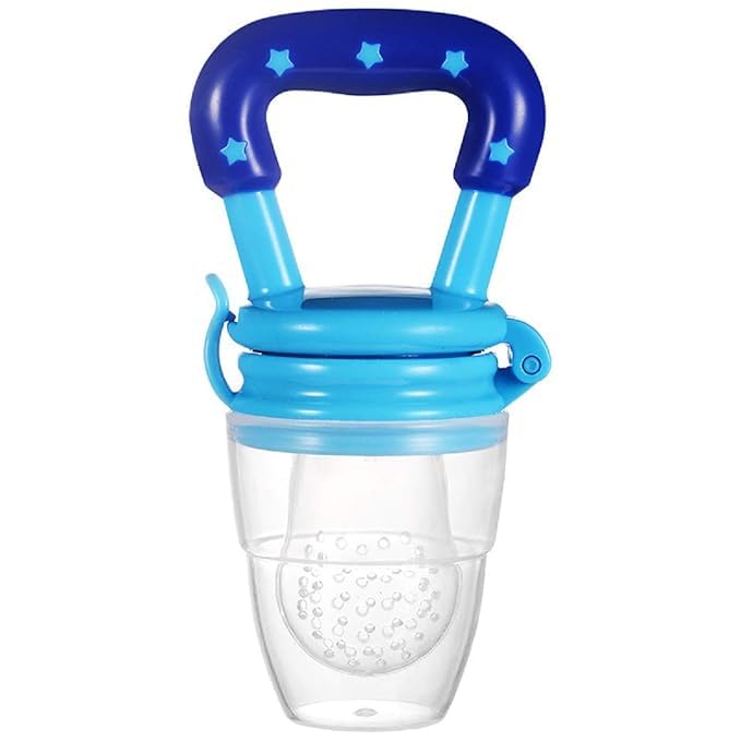 Miracle Moms Silicone Fruit Feeder for Baby 6-12 Months/Baby Fruit Nibbler and Pacifier/Newborn Nipple Feeder (BPA Free) (1, Blue)