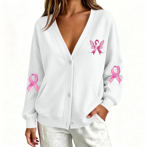 Breast Cancer Sweatshirts for Women Long Sleeve Button Down Cardigan - image 3