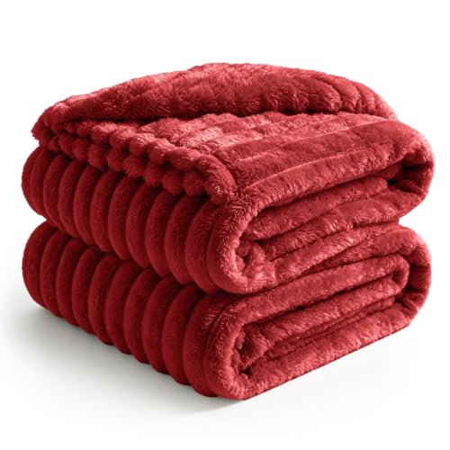 Image of BEDELITE Ribbed Full Size Blanket for Bed, Burgundy, 84 inchx90 inch