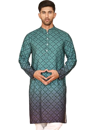 Image of Jompers Ombre Printed Kurtas for Men (Teal, XXL)