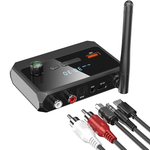 KAIY Bluetooth 5.4 Receiver for Home Stereo, Optical Low Latency & HD Music Audio Bluetooth to RCA Adapter for Stereo/Speakers/Wired Speakers/Home Audio Music Streaming Stereo System, Support AUX/USB
