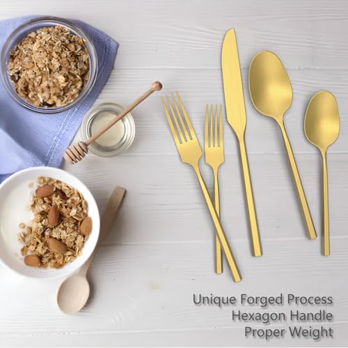 Hexagon-Matte-Gold-20-Piece-Gold-Silverware-Set-Forged-Stainless-Steel-Cutlery-Set-Dishwasher-Safe-Flatware-set-Mirror-Polished-Service-for-4 Hexagon Matte Gold 20 Piece Gold Silverware Set Forged Stainless Steel Cutlery Set Dishwasher Safe Flatware set Mirror Polished Service for 4