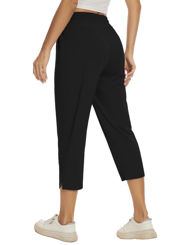 Women Casual Capris 21" with Deep Zipper Pockets Drawstring Comfy Tapered Sweatpants for Golf Athletic Travel Work3