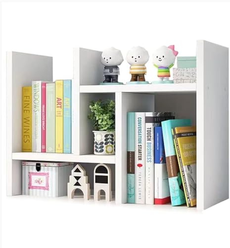 デスク上置棚 デスクオーガナイザー 伸縮型本立て オフィス収納ラック 飾り棚 多種組み立て方式 木製 自由に調整可能な伸縮式 (白い) (ホワイト)