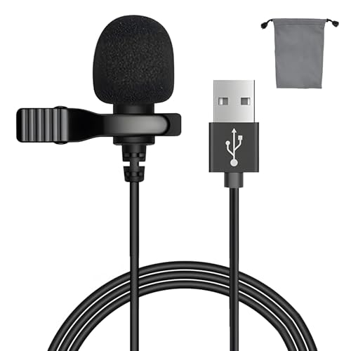 Annlpoy 1pcs Micrófono USB, 2M Micrófono Lavalier USB,Micrófono de Condensador de Solapa para PC, Ordenador, Mac, para Youtube, Skype, Grabaciones, Podcasting y Gaming
