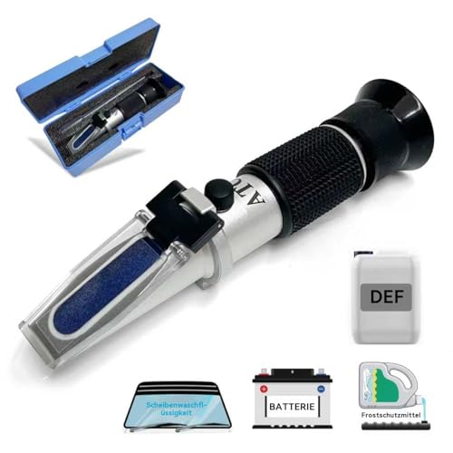 5-in-1 Refractometer for DEF Urea Concentration Windshield Washer & PG/EG Antifreeze Freeze Point Battery Specific Gravity - Refractometer for Coolant Antifreeze and Diesel Fluid
