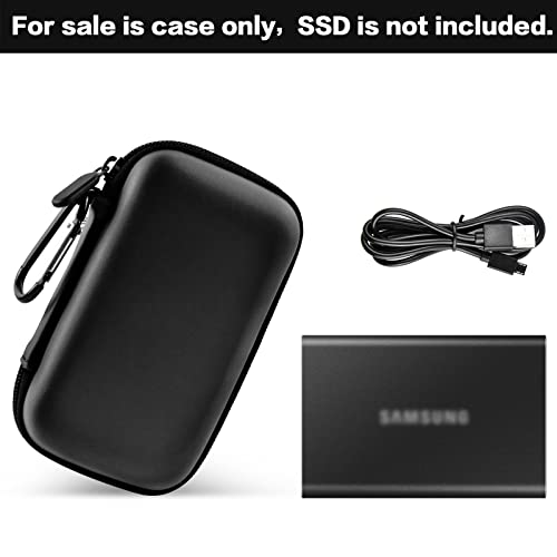 Case Compatible with Samsung T7/ T7 Touch Portable SSD 1TB 2TB 500GB USB 3.2 External Solid State Drive, Travel Carrying Storage Organizer Fits for USB Cables and More Accessories (Full Black)
