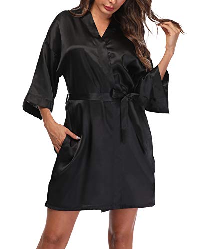 Sueshop Women's Satin Kimono Robes Short Silky Bathrobe Pure Color Robe for Wedding