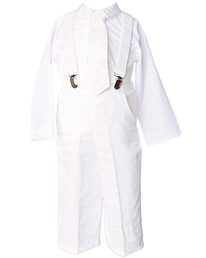 Un pequeño niño Landen Baby Suspender bautizo traje de bautizo - blanco - 9 meses