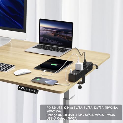 10' 1200J Cccei 15-Outlet Desk Clamp Power Strip w/ 45W USB-C & QC 3.0 USB-A (Black) - image 3
