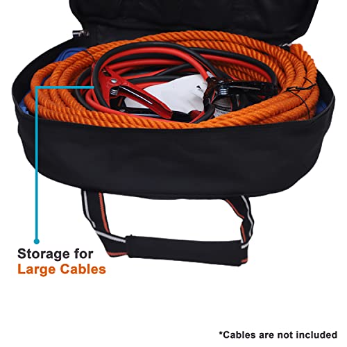 Image of BULL TOOLS EV Charging & Jumper Cable Storage Bag's, Organizer 6 Pocket Handmade Carry Bag - 15x15x4 Inch Waterproof Ballistic Polyester Oval Bag, Cords, Small Tools, For Motor Vehicles - Black