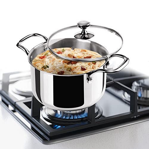 Image of Milton Pro Cook Induction Cookware & Gas Stove Friendly Triply Stainless Steel Casserole Handi /Biryani Pot with Glass Lid 14 cm | 1.2 Litre | Cook-N-Serve Bowl | Durable | 2 Year Warranty