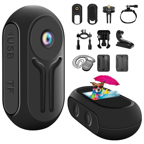 Nisanuki Mini Action Cam, 120° Kleine Sportkamera Action Kamera Tragbare Körperkamera mit Display Bildschirm Helmkamera Motorrad 1080P HD Outdoor Bodycam, Vlog Video Kamera für Abenteuer