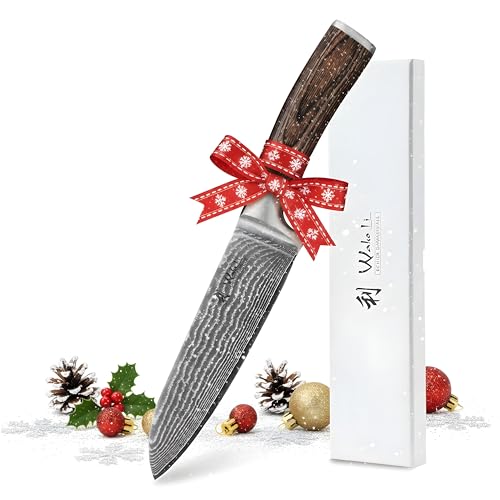 Produktfoto von Wakoli EDIB Santoku Messer aus echtem Damaststahl (VG10 Kern) mit 17cm Klinge – Scharfes Damast Küchenmesser und…