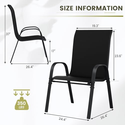 Image of UDPATIO Patio Chairs Set of 4, Stackable Outdoor Dining Chairs with High Back, Breathable Textilene Fabric Outdoor Chair All Weather, for Garden, Backyard (Black)