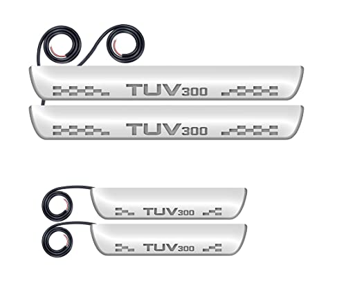 Image of FABTEC Car Door Foot Step Sill Plate with Mirror Finish LED Compatible with Mahindra TUV 300 (Set of 4pc,Blue)(6 Month Warranty)