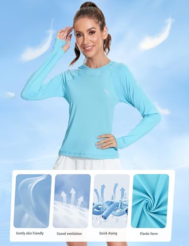 Image of Venzina Women's Slim-Fit Running Hoodie with Reflective Lettering IUPF50+ Quick-Dry Long Sleeve with Thumbholes | for Night Jogging, Yoga & Commute(Size Up)
