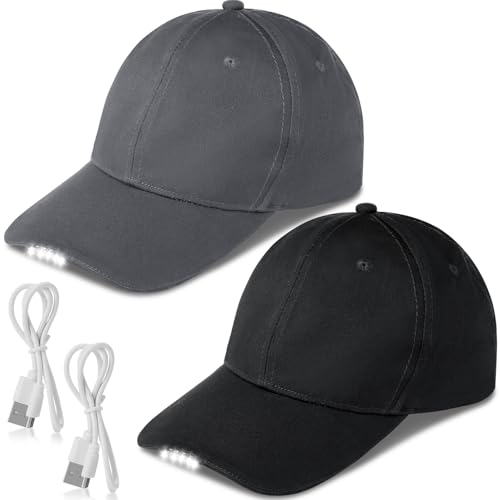 Syhood 2 Pieces LED Baseball Caps Flashlight Hats Hands Free