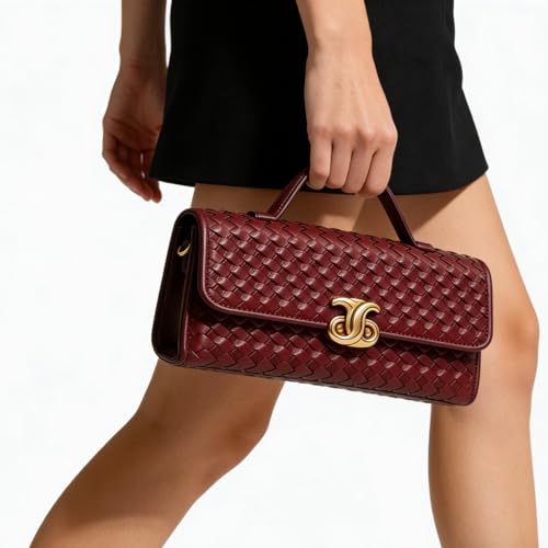 Image of JYG Woven Handbag for Women Fashion Evening Shoulder Bag PU Leather Handmade Clutch Purse Casual Crossbody Bags 2024