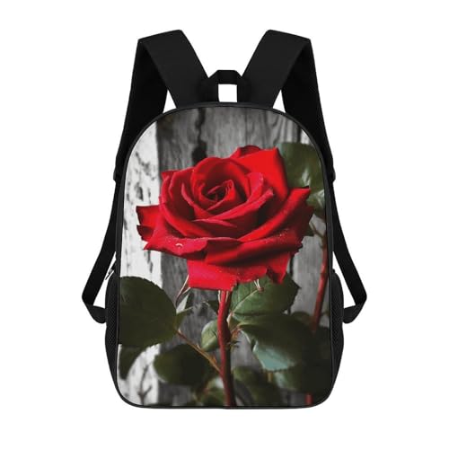 Blooming Red Rose Backpack for Men Women, Heavy Duty Backpack Large Capacity, Durable Lightweight Travel Daypack