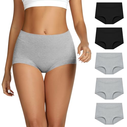 THANTH Boy Shorts Underwear for Women High Waisted Cotton Panties Full Coverage Boxer Briefs Underwear for Women 5 Pack