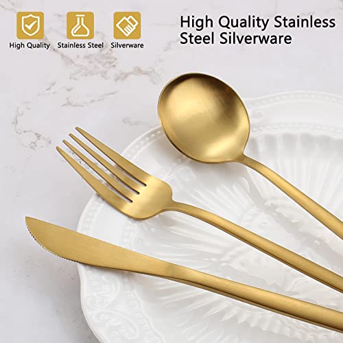 Matte Gold Silverware Set, Vanvro 20-Piece Stainless Steel Flatware Set, Satin Finish Tableware Cutlery Set, Service For 4, Home And Restaurant, Dishwasher Safe #TOP3