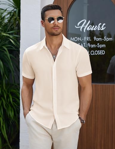 COOFANDY Men's Casual Button Down Short Sleeve Shirts Summer Beach Wedding Shirt Vacation Cotton Shirts3