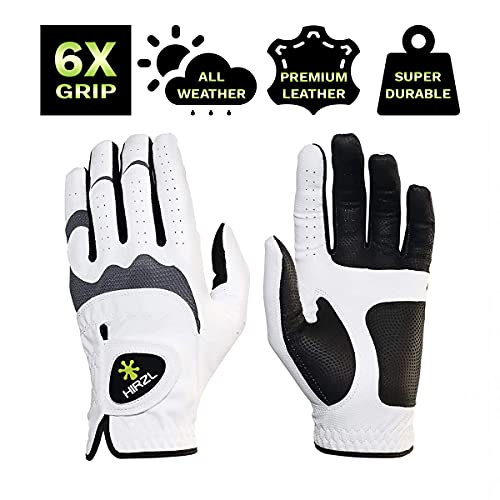 Hirzl Trust Hybrid – Men’s All Weather Golf Glove | Kangaroo Leather | Ultimate Grip & Ergonomic Fit, White/Black, Small, Worn On Left Hand (Pack Of 5) #TOP2