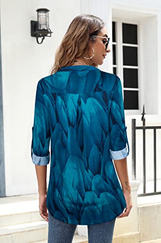 Image of Bulotus 3 /4 Length Sleeve Womens Striped Tops Zipper V Neck Collared Blouses Business Casual Tunics 2026 Spring Trendy