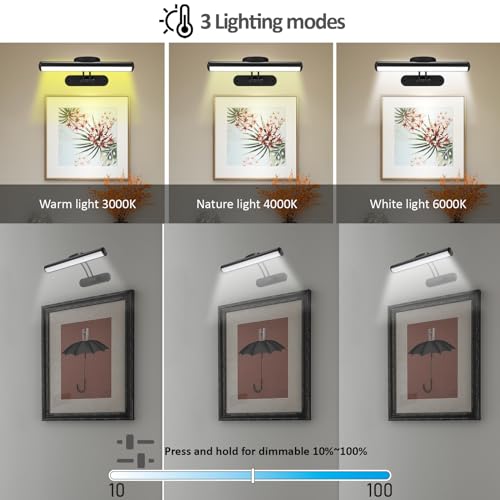 Image of MIOBLUE Wireless Picture Light with Remote, Rechargeable Battery Art Display Light with Remote Control, Dimmable /Timer Off Painting Light, 3 Lighting Modes Full Metal Dartboard Lights (Silver-1Pack)