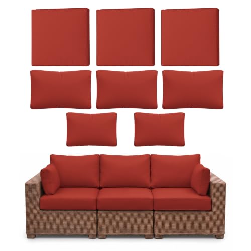 Snubbull 8p Outdoor Cushion Slipcovers Outdoor Patio Cushions Covers Replacement Waterproof with Zipper for 3-Seat Rattan Sofa Patio Furniture Cushion Covers, Covers Only