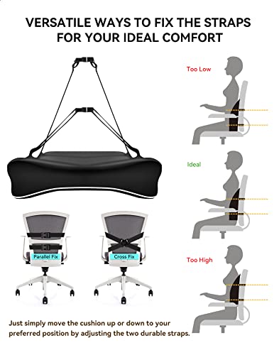 Travel Ease Ergonomic Lumbar Support Cushion, Memory Foam Back Support Cushion for Office Chairs with Skin-friendly Cover for Comfort (Black)