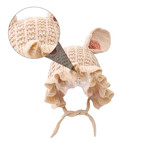 TOYANDONA Yarn Knitted Warm Hat with Bunny Ears Thermal Windproof Winter Cap for Boy Girl Months to Years Breathable Skin Friendly Crochet Cap in Beige4