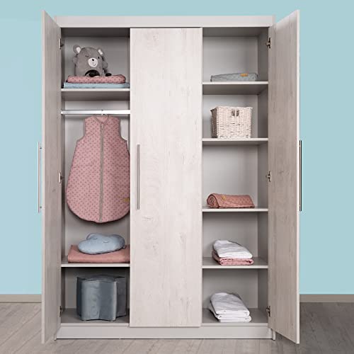 Roba Cameretta Per Bambini "Maren 2", Lettino Combinato 70 X 140 Cm, Fasciatoio Con Cassettiera, Armadio A 3 Ante, Grigio/Bianco - 10