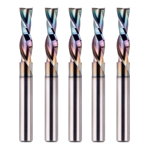 SpeTool 5PCS Downcut Spiral Router Bit 1/4 Inch Shank with TAC Coated 1/4 Inch Cutting Diameter 1 inch Cutting Length, Solid Carbide CNC Router Bits Set Woodworking Engraving