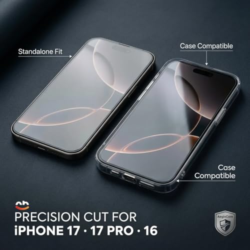 Image of UNBREAKcable iPhone 17 /17 Pro / 16 Pro Tempered Glass Screen Protector Guard (2 Pack) | 9H Hardness | Anti-scratch and Bubble free | Crystal Clear | Case Friendly | Easy Install Kit