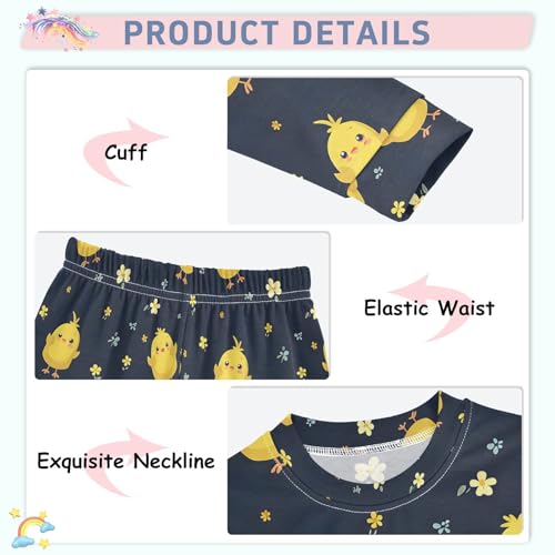 ALAZA Cute Cartoon Chicken Flower Blue Pajamas Long Sleeve Sleepwear 2-Piece Pajama Set4
