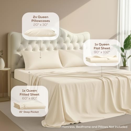 Image of Utopia Bedding Queen Size Sheet Set - 4 Piece Bed Sheets, Soft and Breathable Microfiber, Includes 1 Fitted Sheet, 1 Flat Sheet and 2 Pillowcases - Oeko Tex (Ivory)