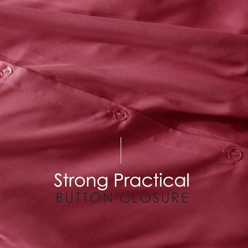 Image of Hearth & Harbor Burgundy Red Duvet Cover with Fitted Sheet King Size | 4 Piece Soft Double Brushed Bedding Set, Button Closure, 1 Duvet Cover 104x90 Inches, 1 Fitted Sheet, 2 Pillow Shams