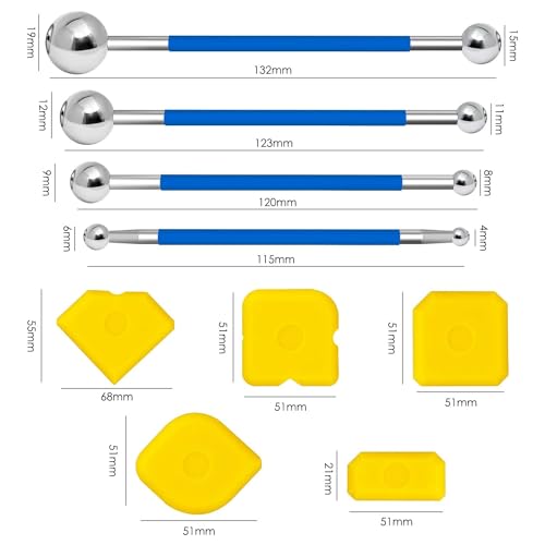 ANBOO 13 Stück Set Silikonfugen Abzieher Kugel, 3 in 1 Silikon Fugenglätter Werkzeug, Schaber Caulking Werkzeug, Metall Silikonabzieher Kit Fugenabzieher Dichtungswerkzeuge für Badezimmer