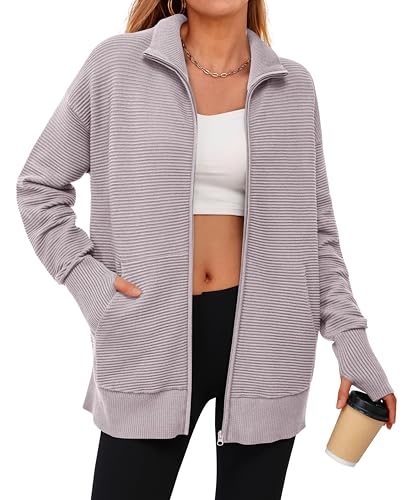Image of PRETTYGARDEN Womens Long Sleeve Zip Up Ribbed Cardigan Sweaters