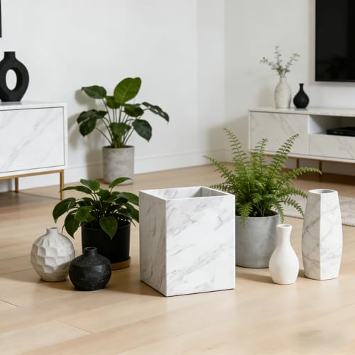 Image of 100% Natural Marble Bathroom Trash Can, 2.4 Gallon /9.2 Liter Small Trash Bin, Modern Natural Stone Garbage Can, Rectangular Waste Basket for Living Room, Bedroom, Office, Kitchen, Compact Space