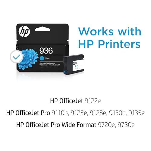 Image of HP 936 Cyan Ink Cartridge | Works with OfficeJet 9120, Pro 9110, 9120, 9130, Wide Format 9730 Series | Eligible for Instant Ink | 4S6U9LN | Packaging May Vary, Pack of 24