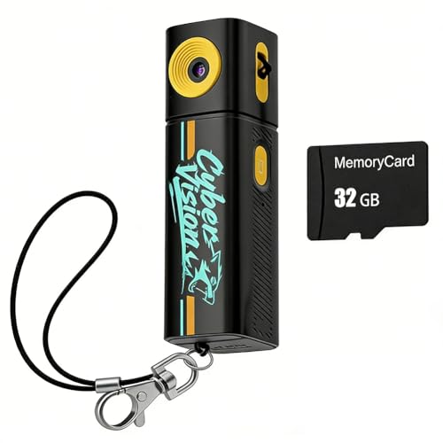 UieoKakeh Caméra d'action Numérique Mini Rétro 2K avec Enregistreur Vidéo, Clé USB Portable, Petite Caméscope de Poche avec 32 Go, Noire.