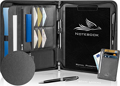 Royal Phoenix® Business Schreibmappe A4 'Raven' - Hochwertige Konferenzmappe Doppel Reißverschluss - inkl. Kreditkartenetui + weiteren EXTRAS - Arbeitsmappe aus hochwertigem Kunstleder Anthrazitgrau