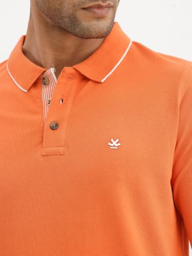 Image of WROGN Men's Tipping Collar Full Sleeve Polo T-Shirt | Orange