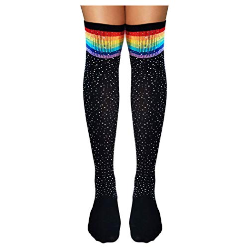 Yokawe Women's Sparkle Rhinestone Socks Sexy Over Knee High Stockings Long Casual Socks (Black)