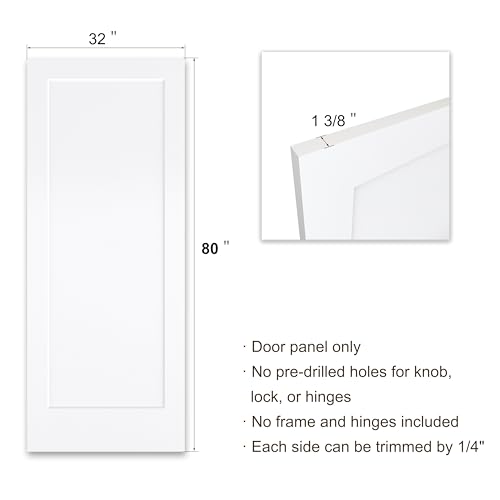 Image of BARNSMITH 32x80 in 1-Panel White Primed Molded Door Slab, Shaker Style Paintable Hollow Core Interior Door Panel, for Pocket, Swing, Sliding Door, Durable and Lightweight, No Assembly Required