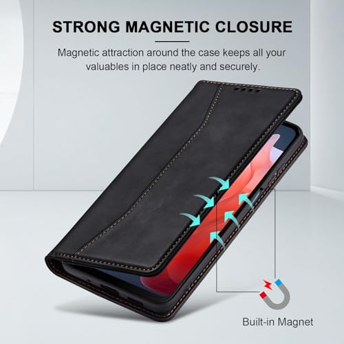 Image of Jasonyu Flip Wallet Case for Moto G Play 4G (2024),Leather Magnetic Folio Cover with Card Holder,Kickstand - TPU Shockproof Durable Protective Phone Case,Black